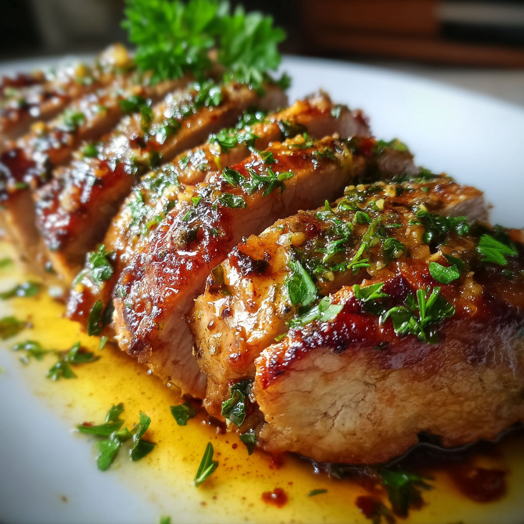 A piece of meat with a green garnish on top.