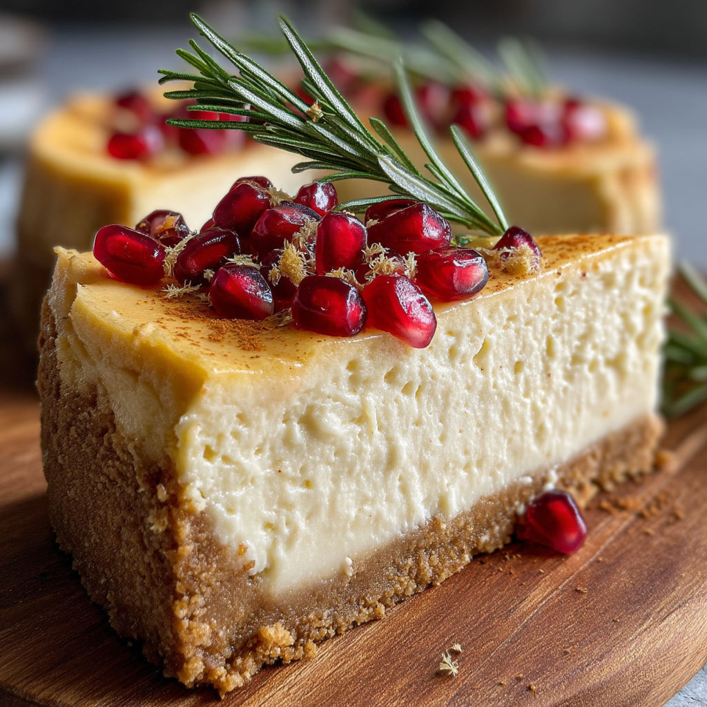 A slice of eggnog cheesecake with rum and spices.