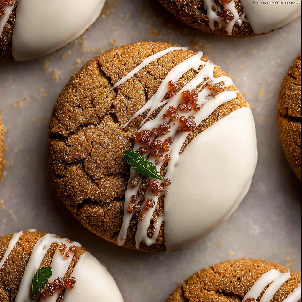 White chocolate dipped gingersnap cookies.