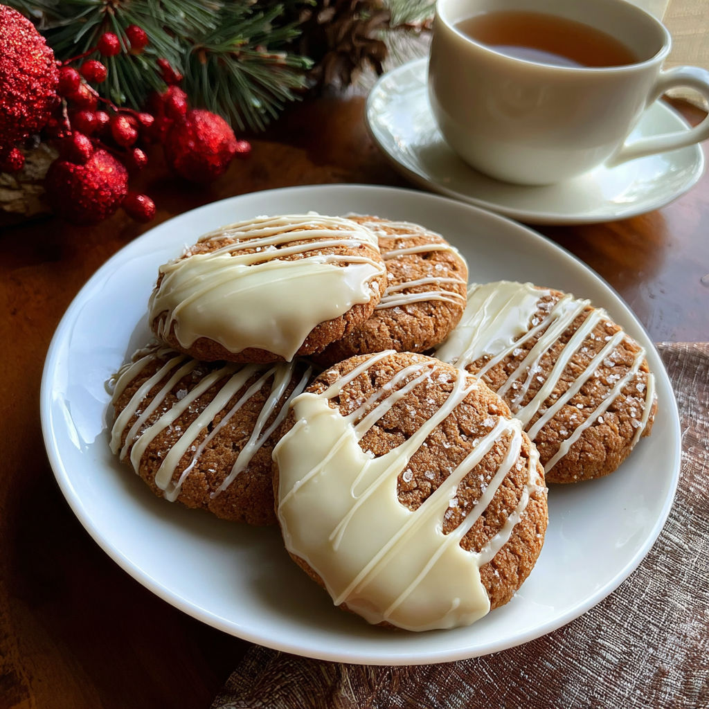 A plate of white chocolate dipped gingersnap cookies.