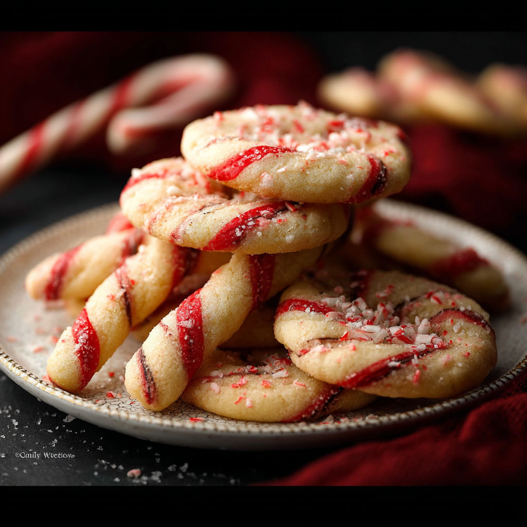 A plate of cookies with red and white icing.