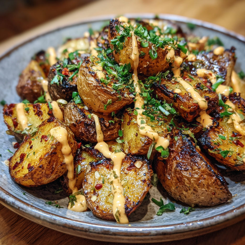 A plate of food with a sauce on top.