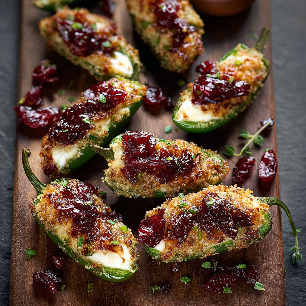 A plate of jalapeno poppers with cranberry sauce.