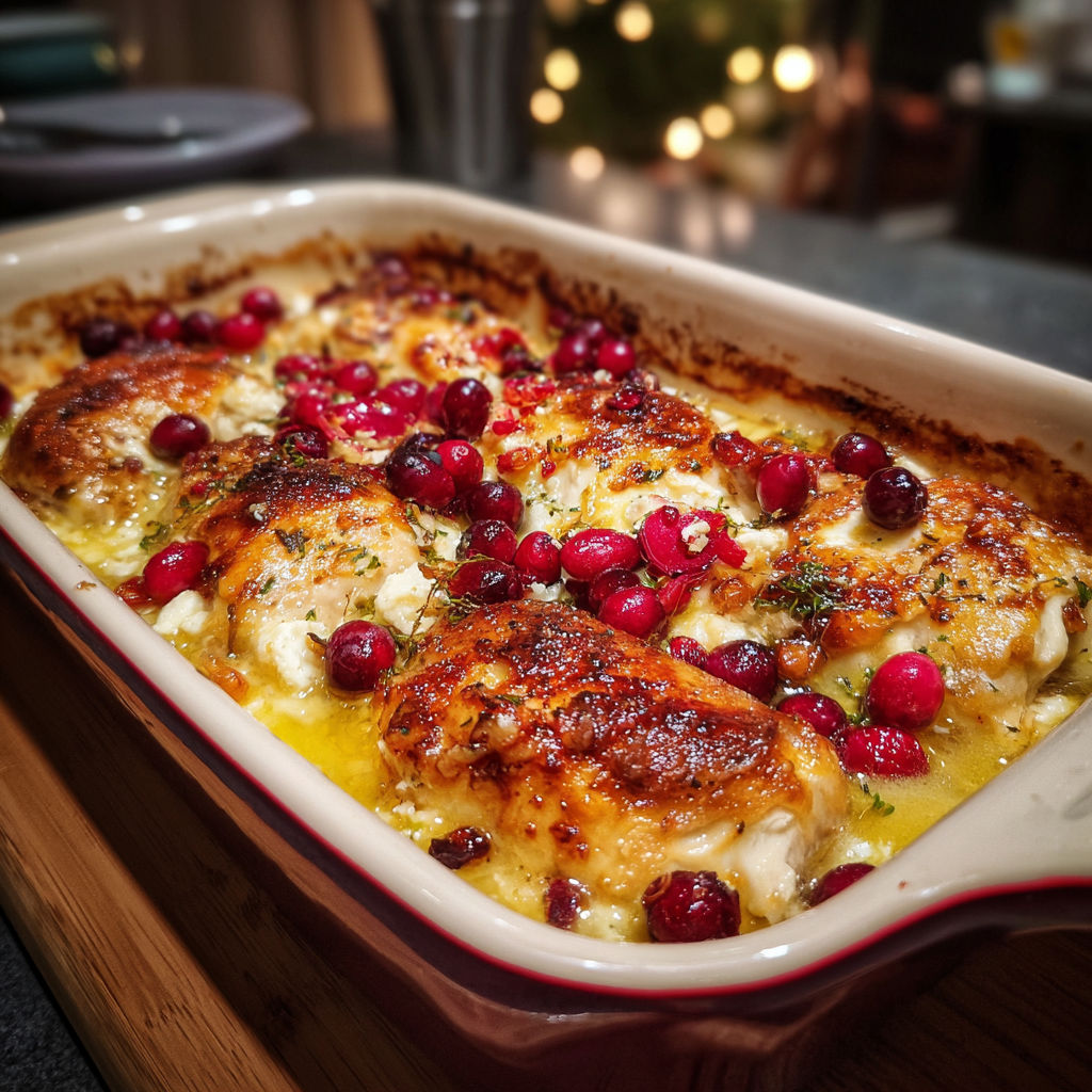 A dish of food with a white sauce and red berries.
