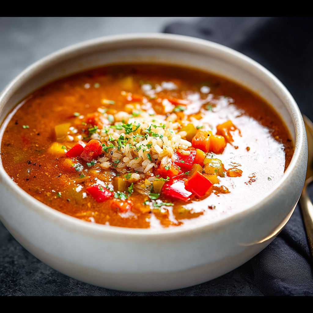 A bowl of soup with rice and vegetables.