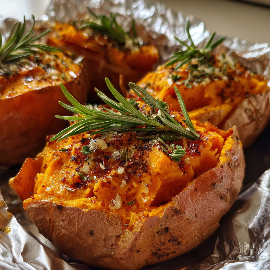 Slow cooker sweet potatoes with herbs and spices.