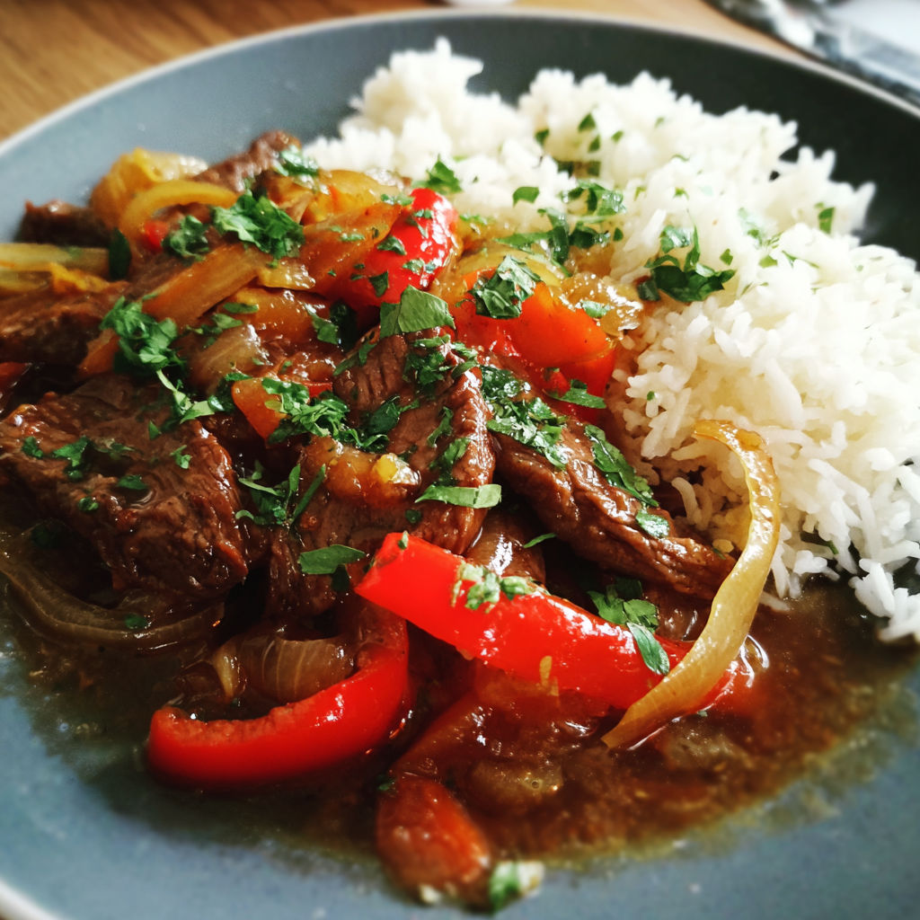 A plate of food with rice and meat.