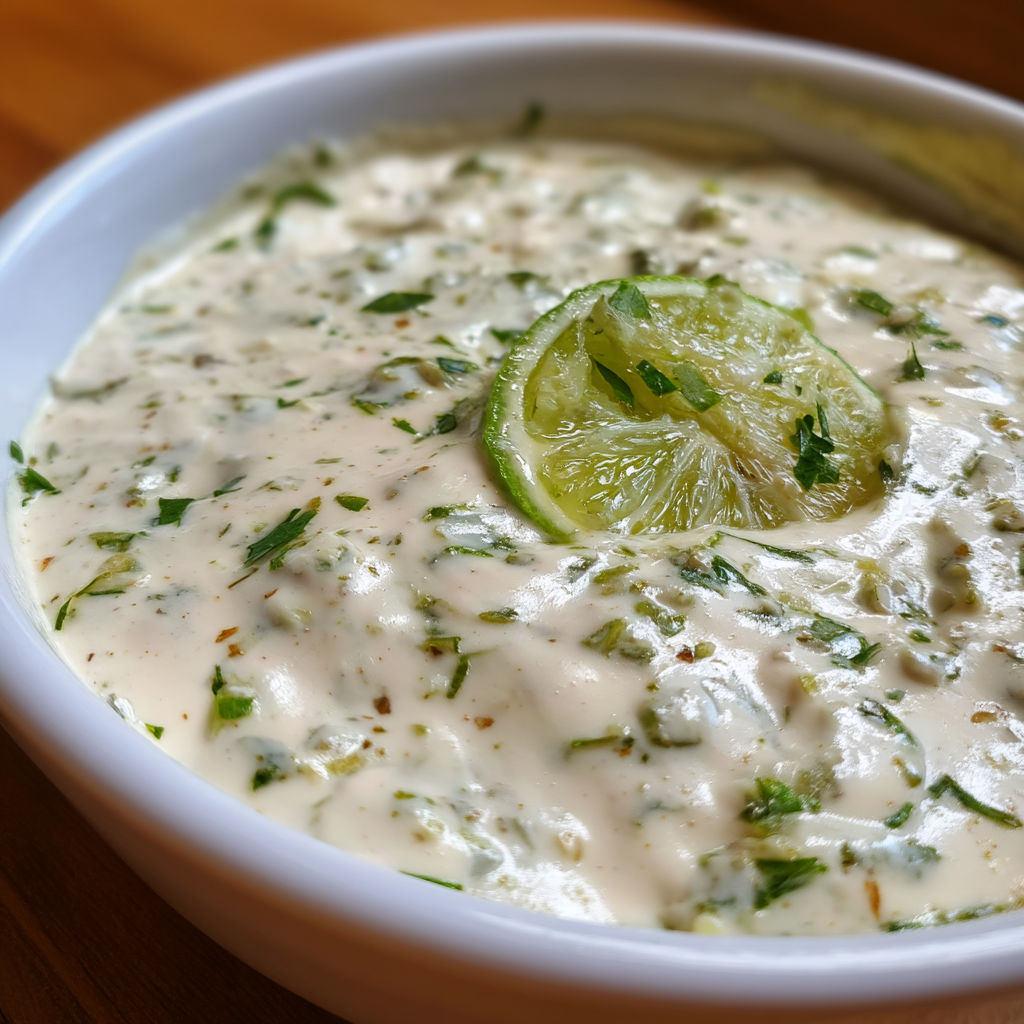 A bowl of zesty lime jalapeno ranch dressing.
