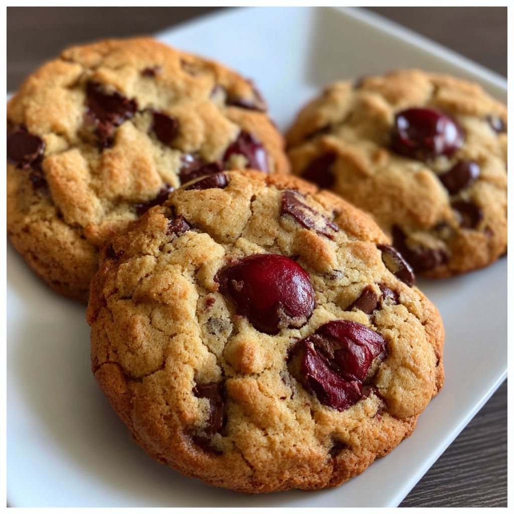 Two cookies with cherries on top.