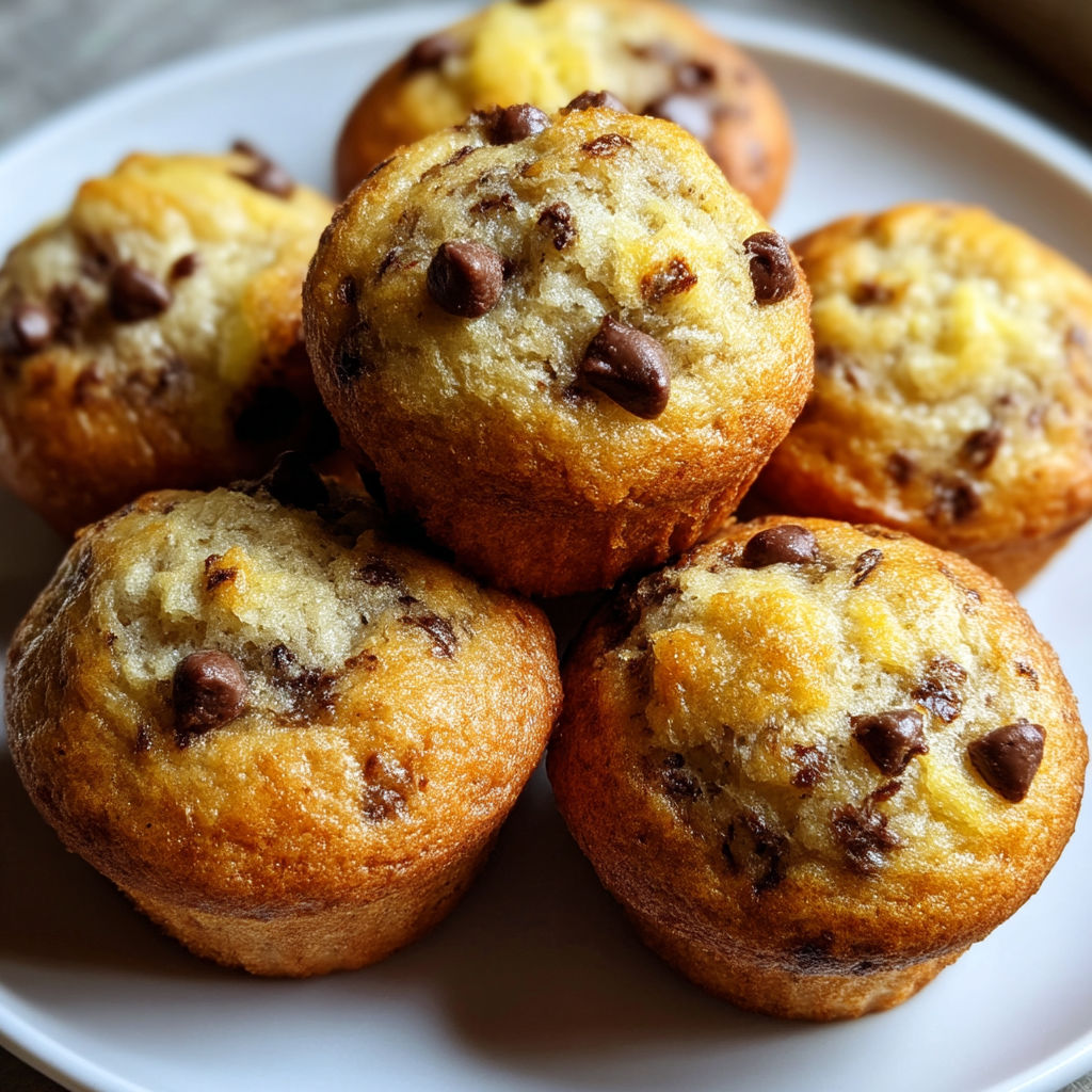 A plate of muffins with chocolate chips.
