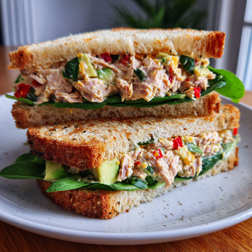 A sandwich with lettuce, tomato, and avocado.