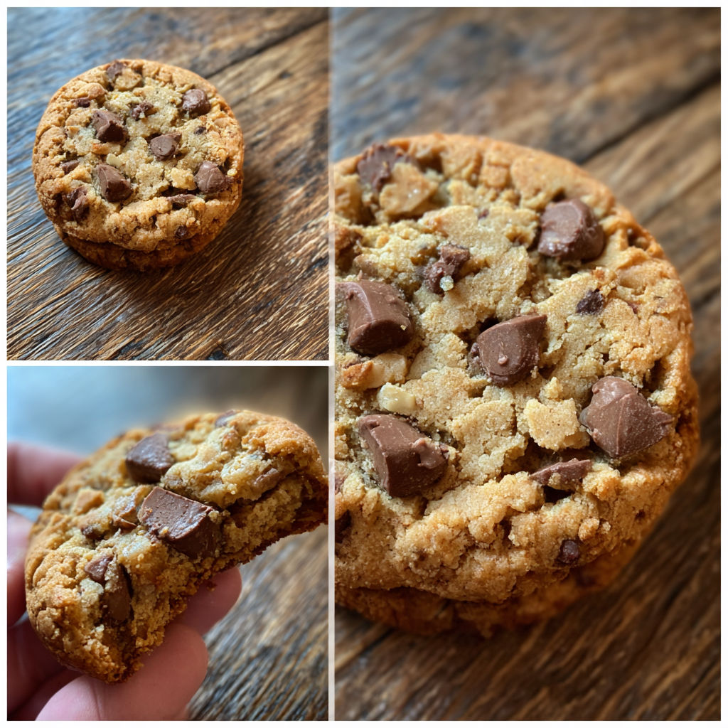 A close up of a chocolate chip cookie.