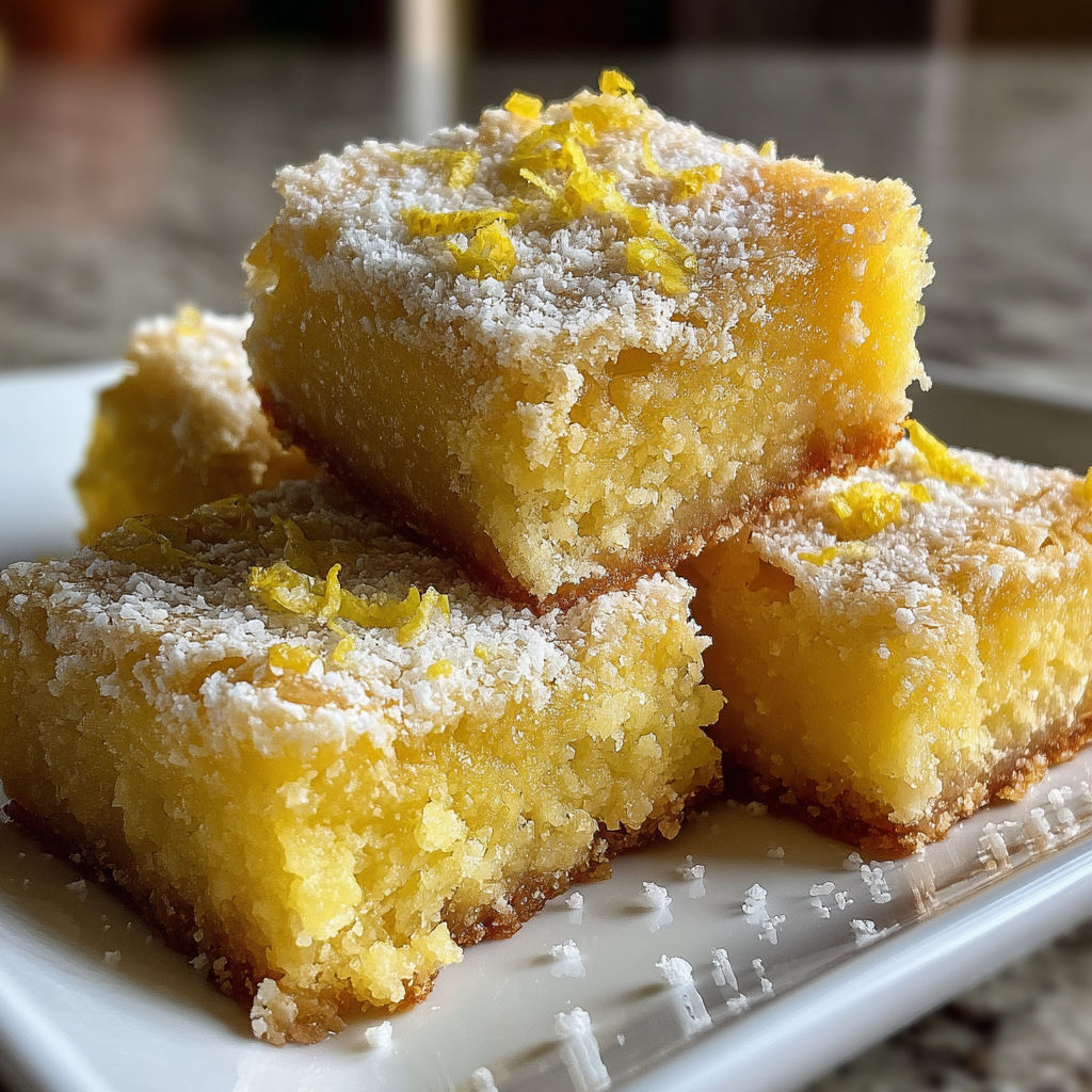 A stack of lemon bars on a plate.