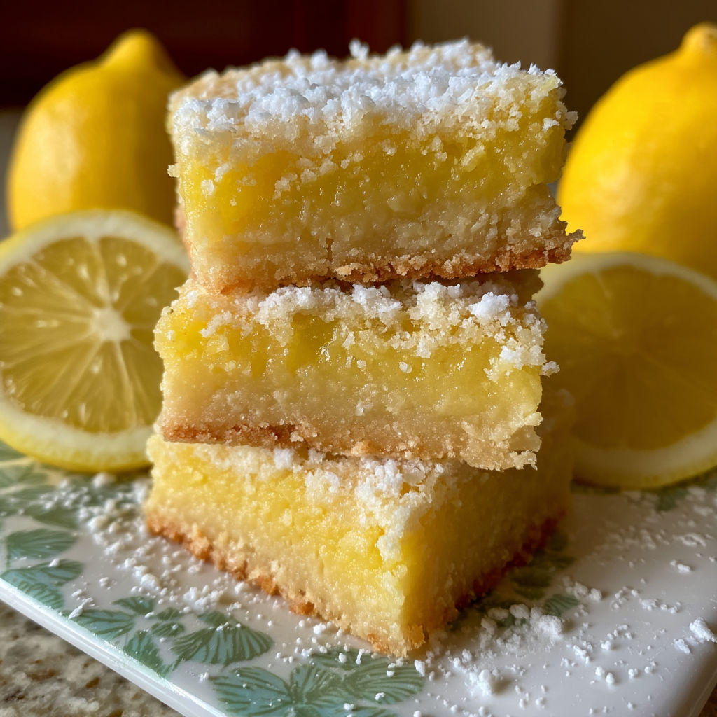 A stack of cake with powdered sugar on top.