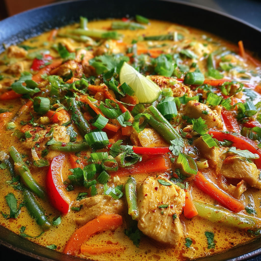 A delicious one-pan Thai coconut chicken curry recipe.