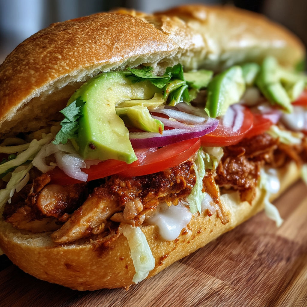A flavor-packed chicken torta sandwich.