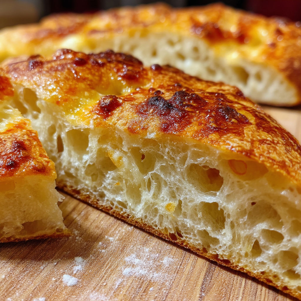 A slice of pizza dough on a table.