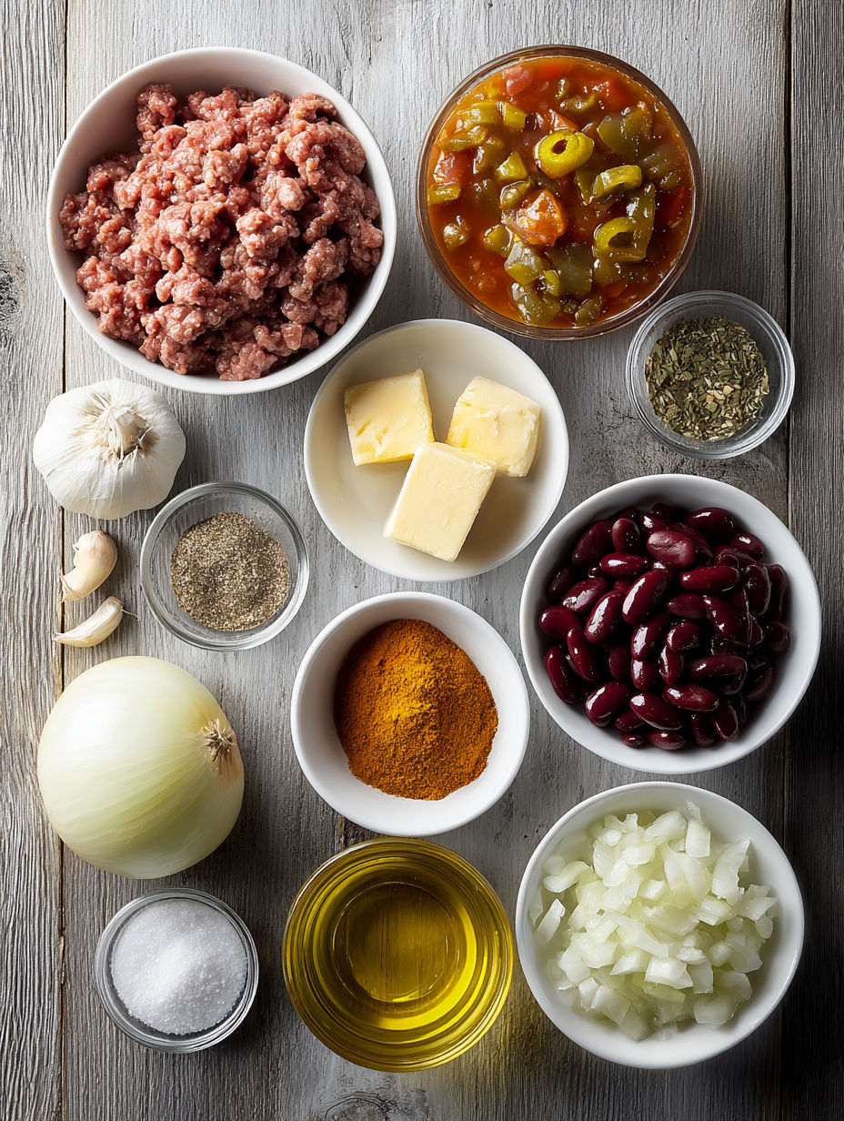 A table with various food items on it.