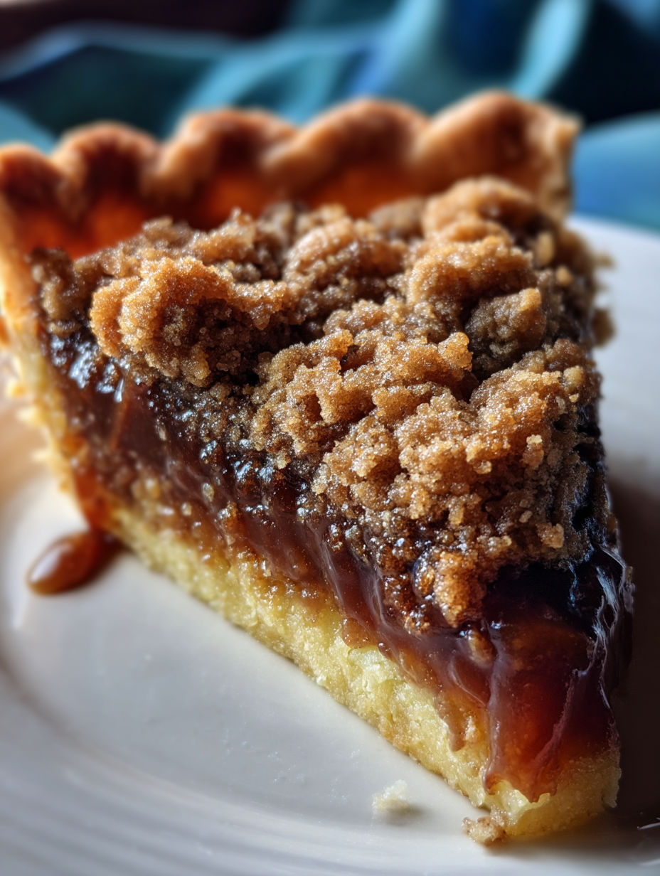 A slice of pie with a brown crust and a brown filling.