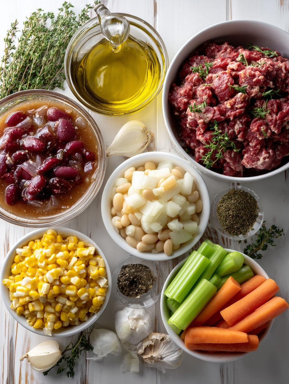 A bowl of beans and a bowl of meat.