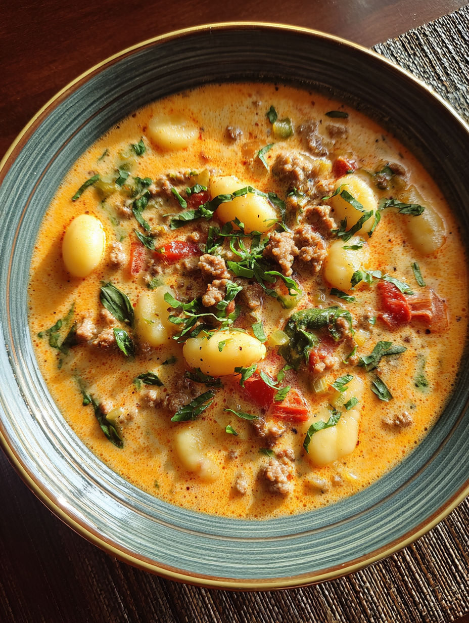 A bowl of soup with meat and vegetables.