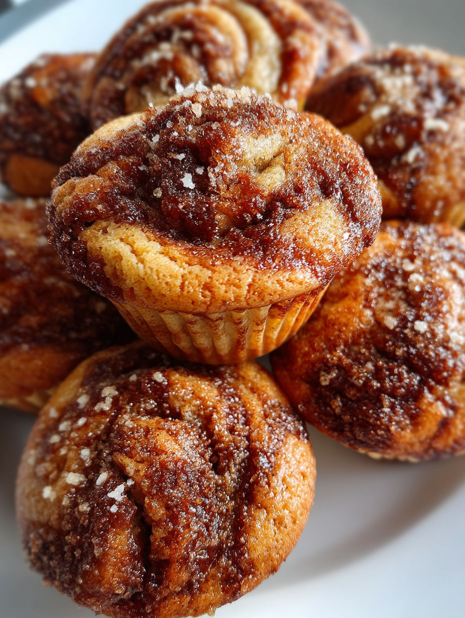 A plate of vegan cinnamon swirl muffins.