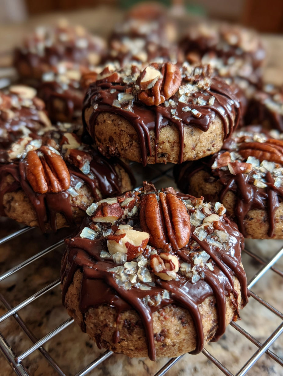 A plate of chocolate pecan cookies.
