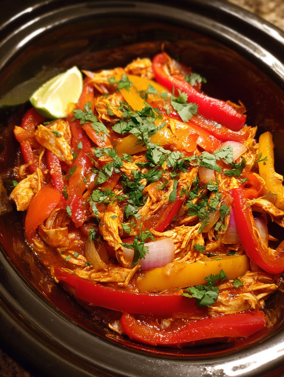 A bowl of chicken fajitas with peppers and onions.