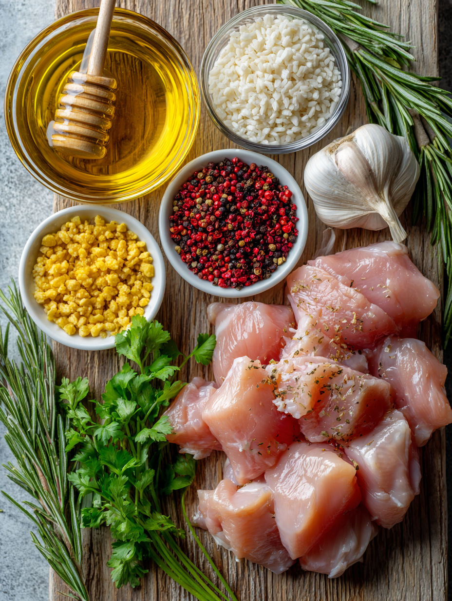 A bowl of chicken with a spoon in it.