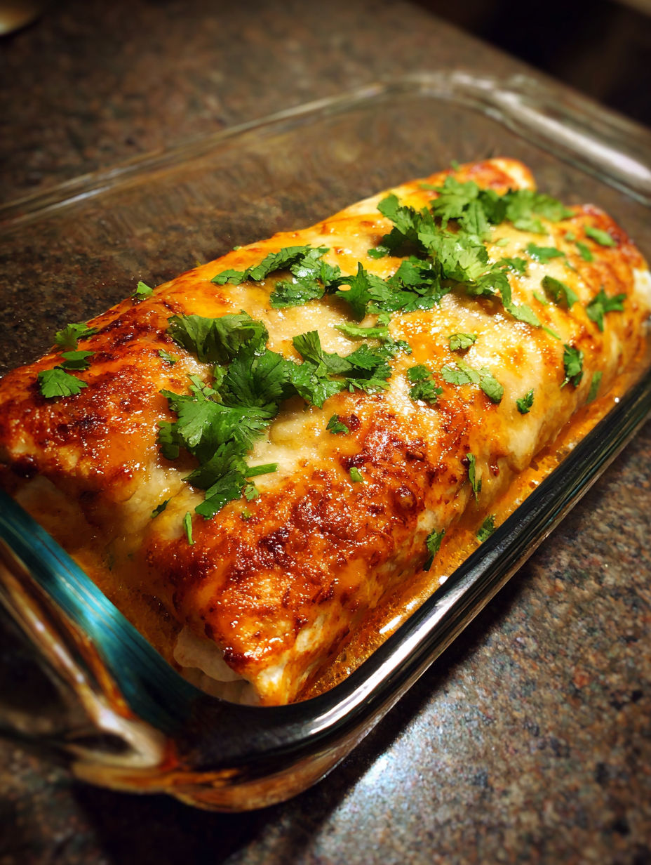 A baked chicken wet burrito recipe.