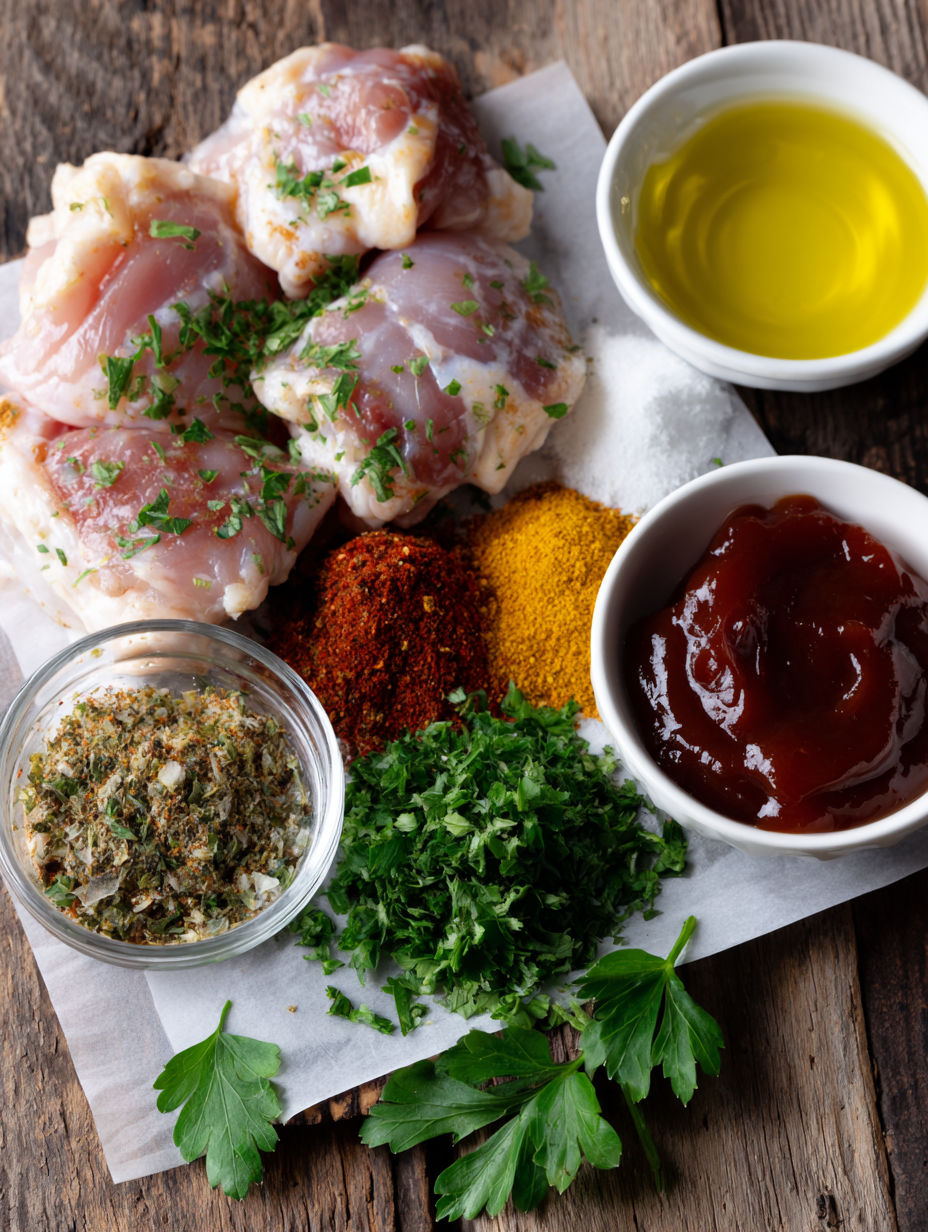 A bowl of BBQ sauce sits next to a plate of chicken skewers.