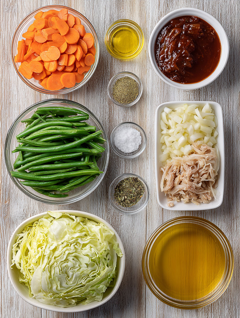 A table with various foods on it.