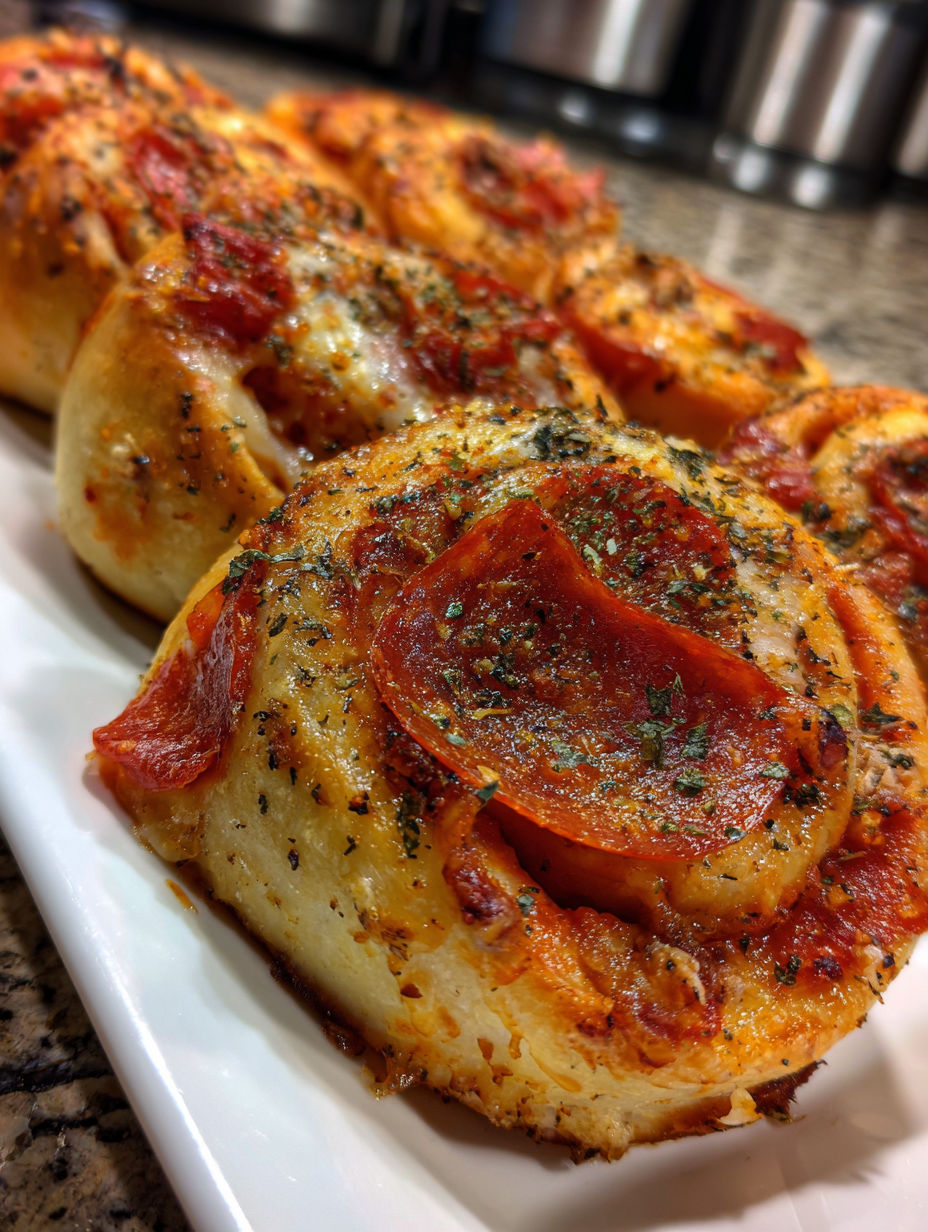 A plate of pepperoni pizza rolls.