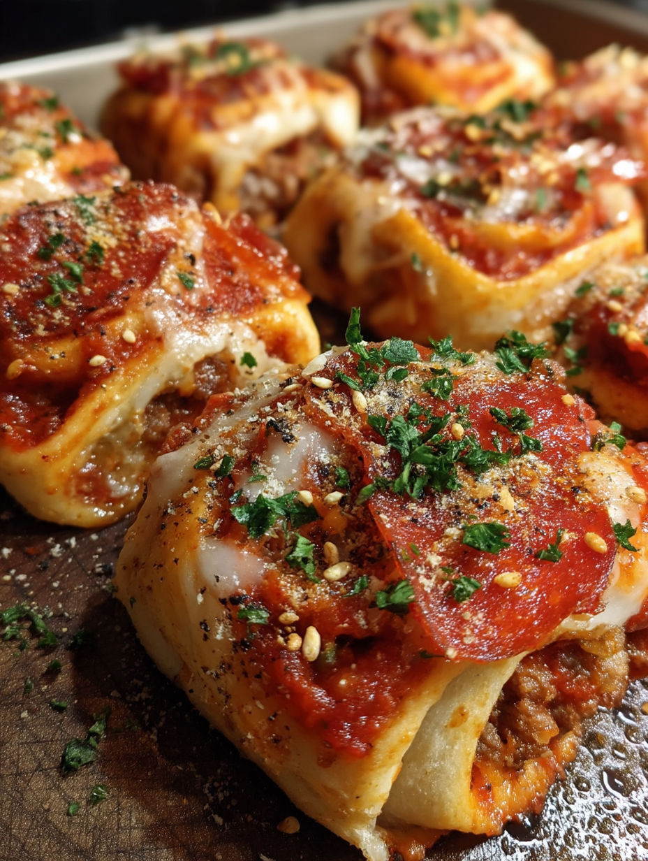 A plate of pepperoni pizza rolls.