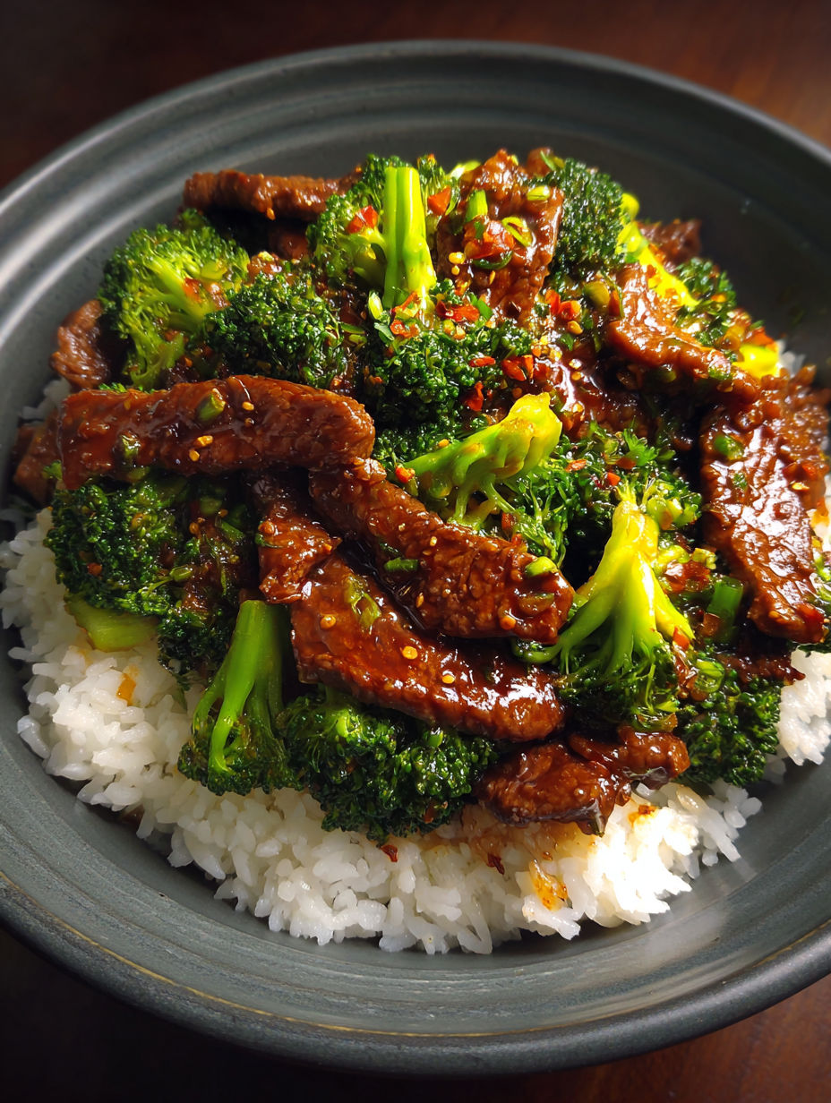 A bowl of beef and broccoli.