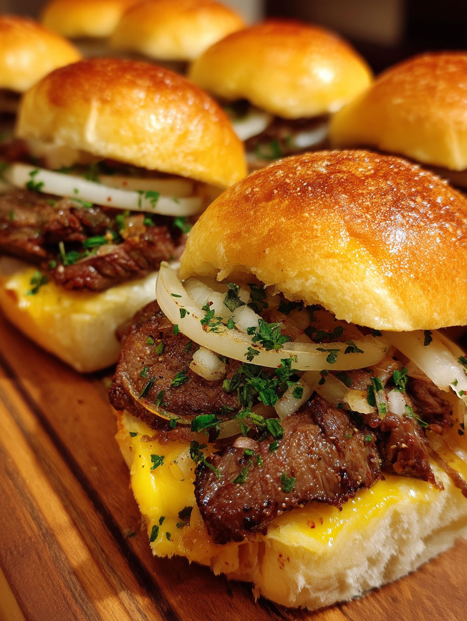 A plate of beef sliders with onions and parsley.