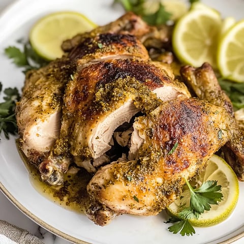 A whole chicken with lemon wedges on top.