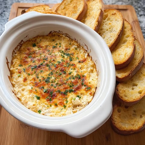 A bowl of crab dip with bread on the side.