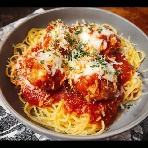 A plate of Slow Cooker Chicken Parmesan Meatballs.