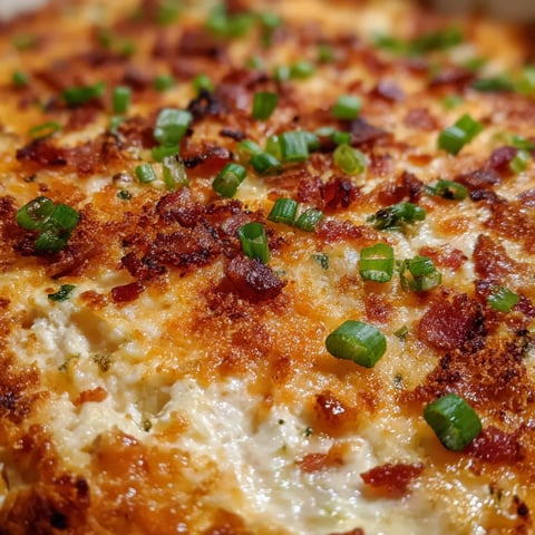 A close up of a baked bacon cheese dip.