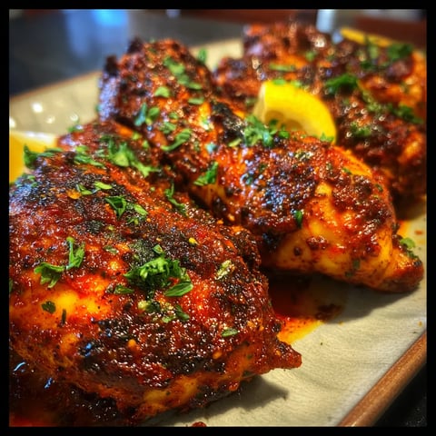 A plate of harissa chicken.