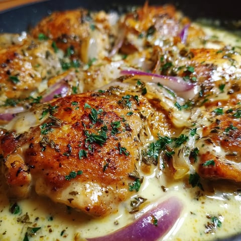 Chicken thighs with a creamy lemon sauce.