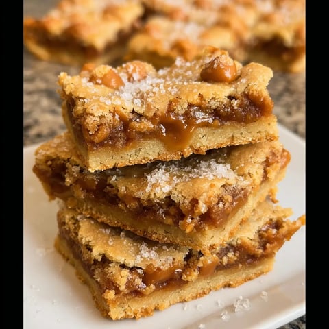 A stack of salted caramel cookie bars.