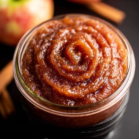 A jar of apple butter with a swirl pattern.
