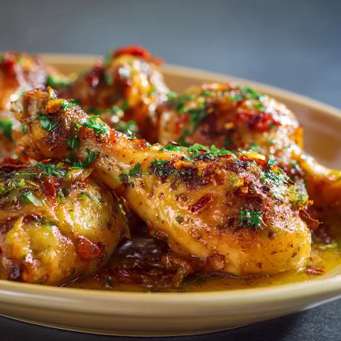 Chicken drumsticks with sauce.