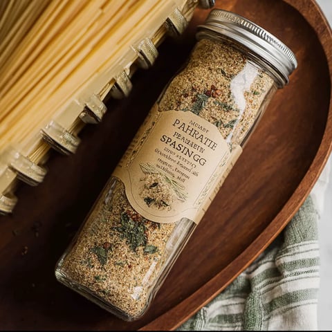 A jar of homemade spaghetti seasoning.