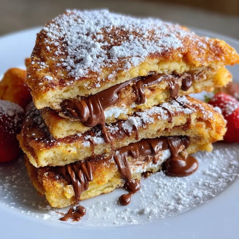 A stack of Nutella pancakes with chocolate drizzled on top.