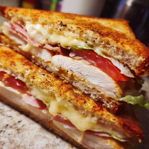 A grilled chicken cordon bleu sandwich.