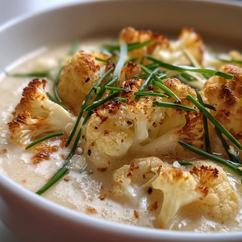 A bowl of creamy cauliflower soup.