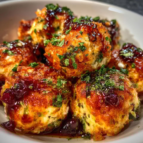 A plate of Cranberry Feta Chicken Meatballs.